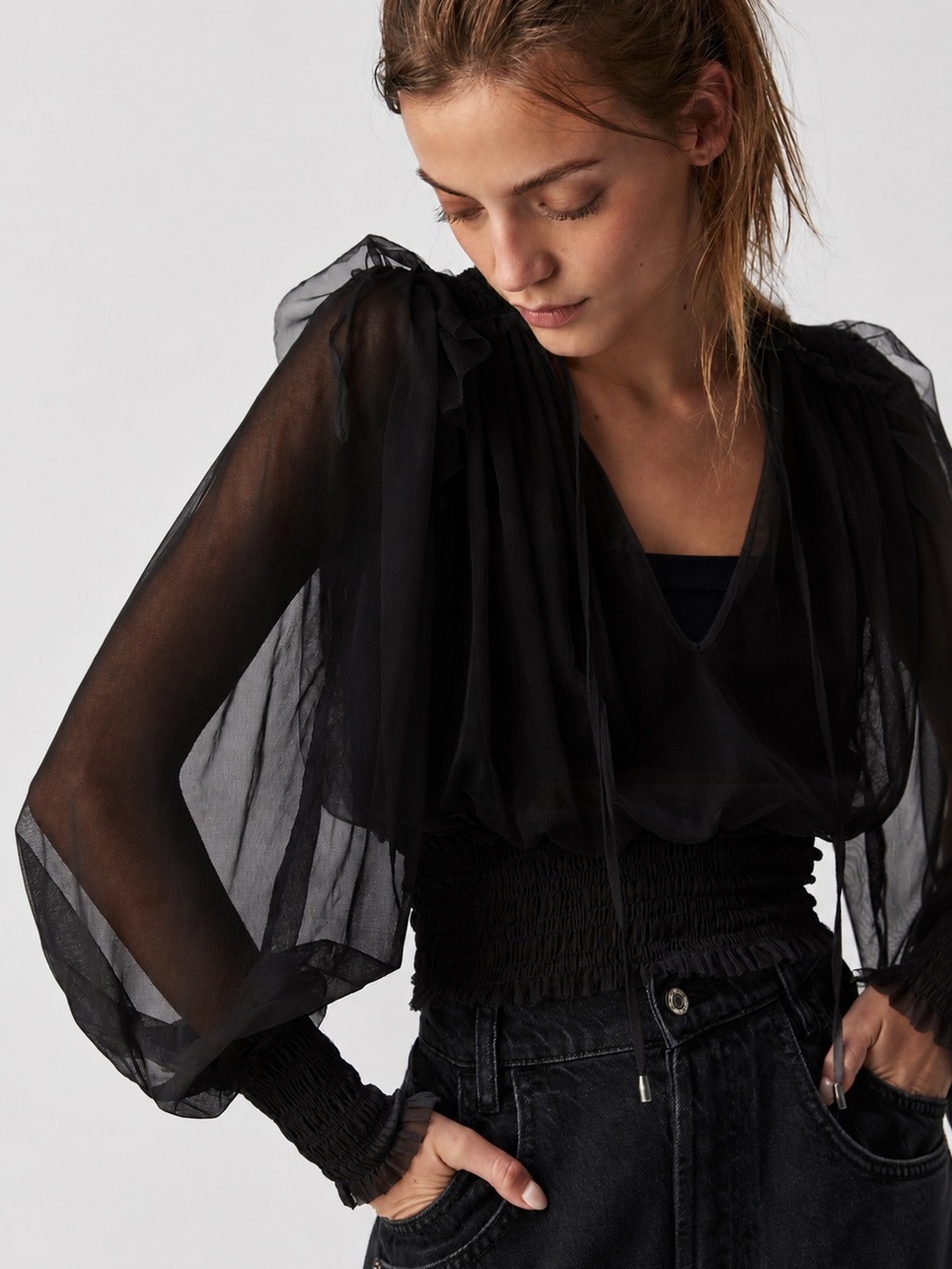 Free People sheer black top.